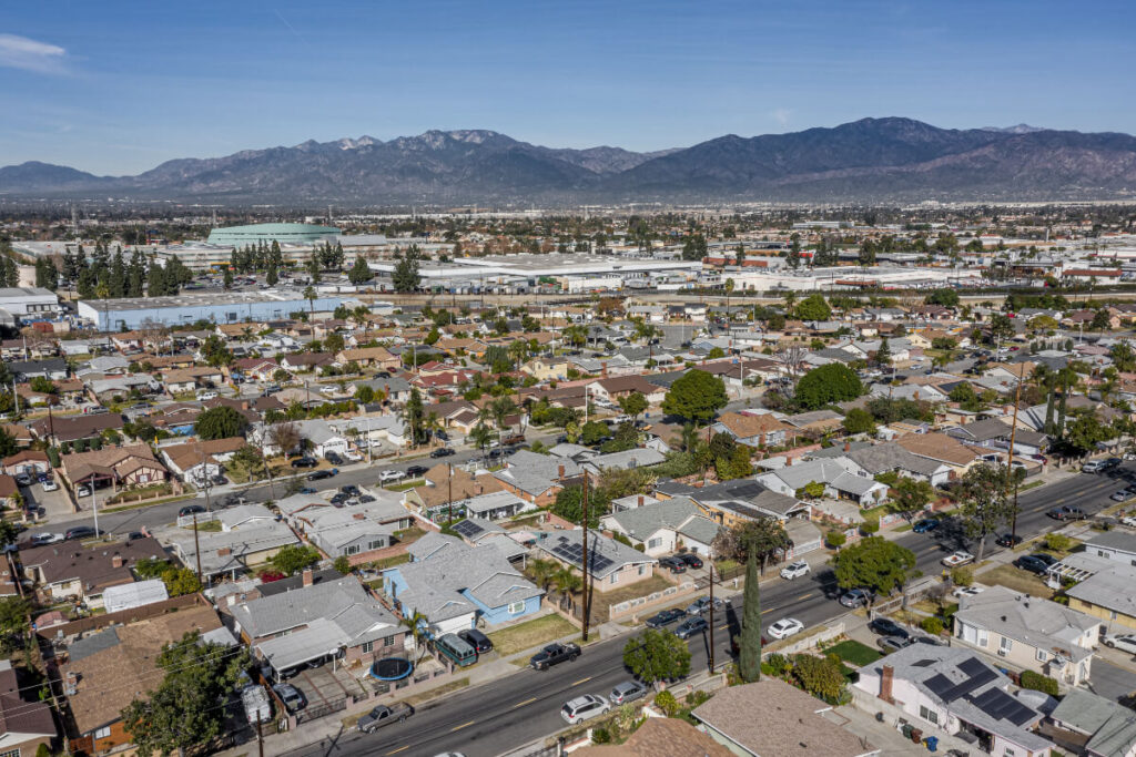 Aerial view of La Puente homes and business services by Preventive Pest Control