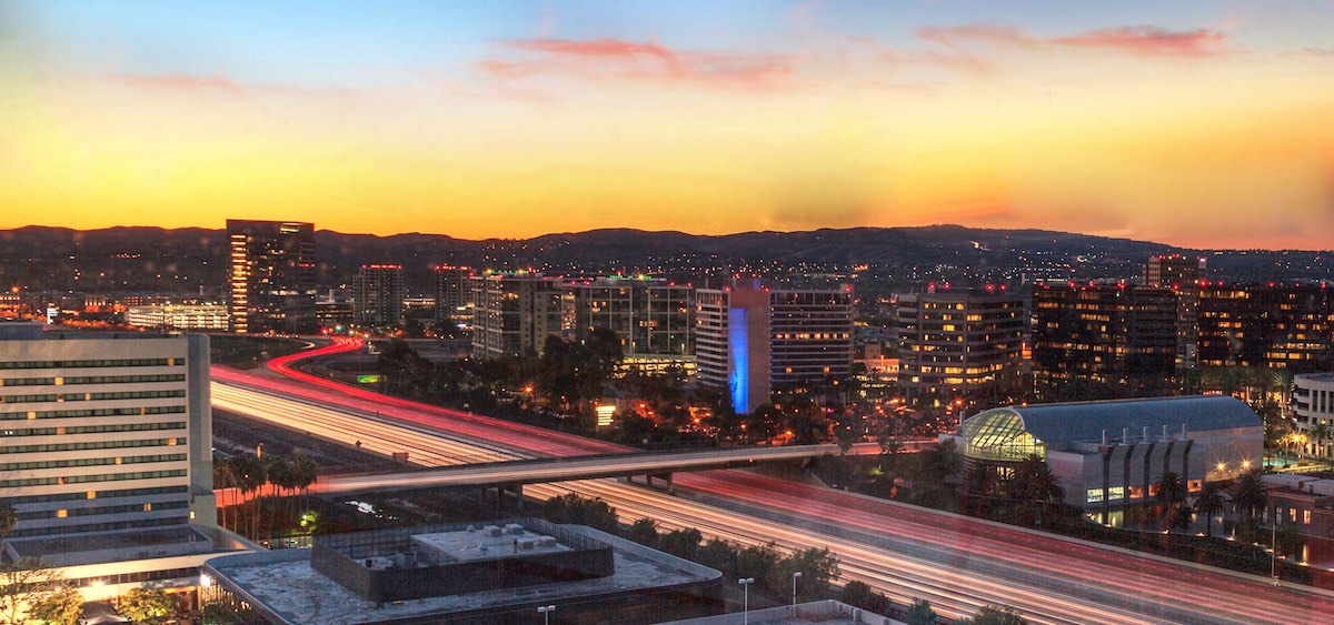irvine skyline with sunset