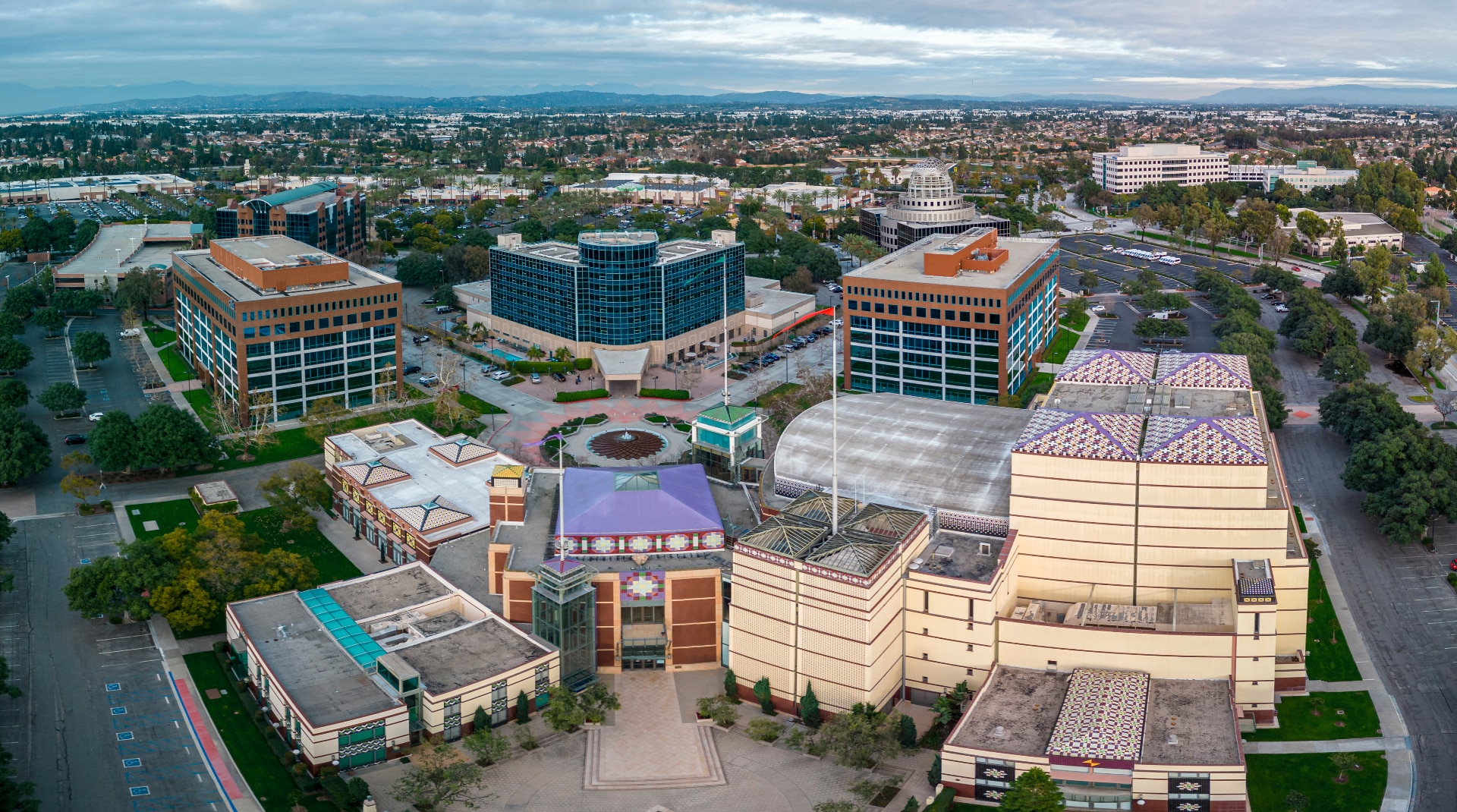 Aerial view of Cerritos CA Center for Performing Arts