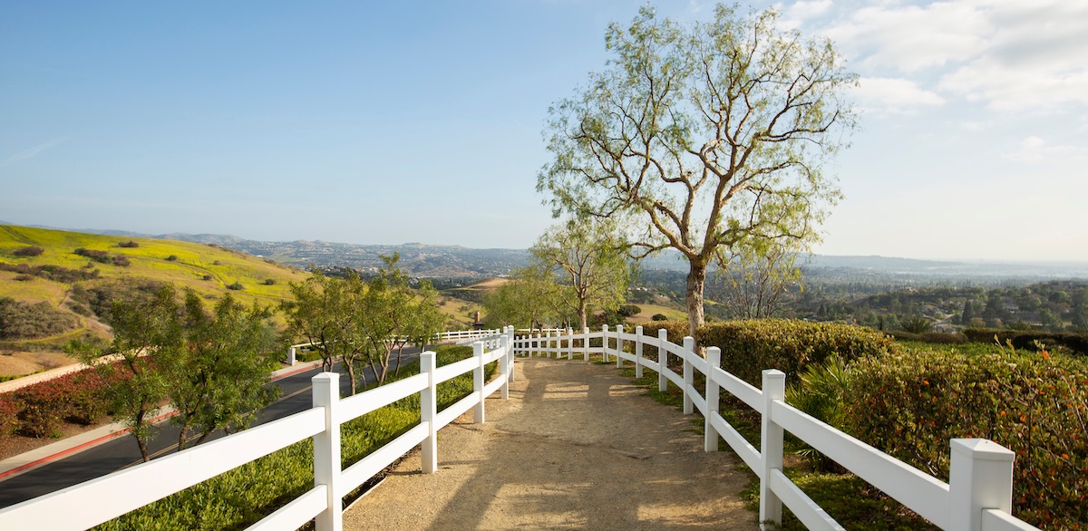 pathway over rolling hills in yorba linda, ca